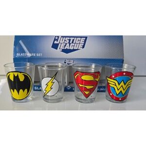 Justice League Shot Glass Set – DC Comics Heroes (Set of 4) – 1.5 oz Each